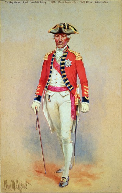 Sir William Howe, överbefälhavare för den brittiska armén (1776-78) klädd klädd av monterad av Charles MacKubin Lefferts