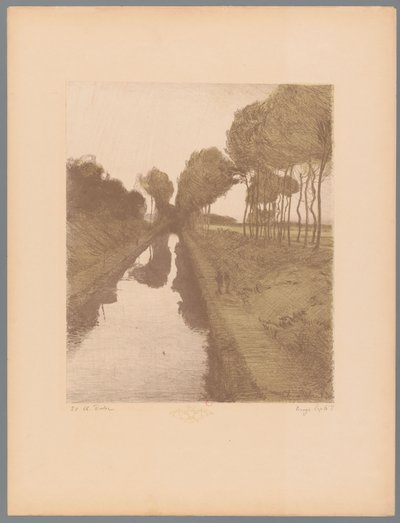 Två vandrare längs en kanal Landskap (serietitel) Suite des Paysages (serietitel) av Charles Marie Dulac