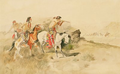 Attack on the Muleteers, c.1895 (penna & wc på papper) av Charles Marion Russell