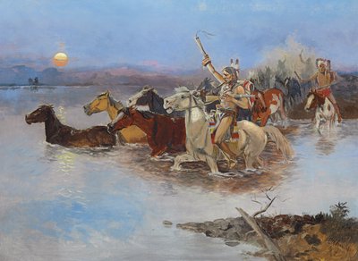 Korsar floden, ca 1895 av Charles Marion Russell