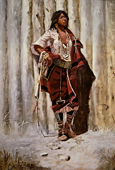 Indian Maid at the Stockade (olja på duk) av Charles Marion Russell