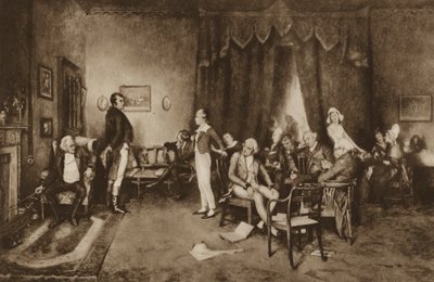 Möte mellan Robert Burns och Sir Walter Scott, Edinburgh (litho) av Charles Martin (after) Hardie