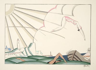 Bain de Mer från Sports & Entertainment, pub. 1914 (stenciltryck) av Charles Martin