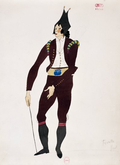 Kostym för Fiorellos karaktär från Barberaren i Sevilla av Gioacchino Rossini, skiss av Charles Martin (1884-1934) av Charles Martin