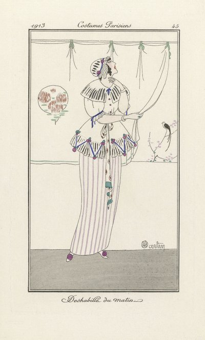 Morgon negligé, från Costumes Parisien, pub.1913 (stenciltryck) av Charles Martin