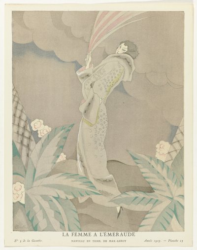 Gazette du Bon Ton 1923, nr 5, pl. 23: The Emerald Woman - Tiger coat, av Max-Leroy (titel på objektet) av Charles Martin
