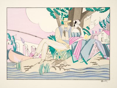 La Peche från Sports & Entertainment, pub. 1914 (stenciltryck) av Charles Martin
