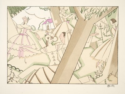 The Four Corners, från Sports & Entertainment, pub. 1914 (stenciltryck) av Charles Martin