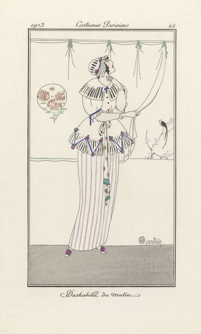 Morgonklänning, från Costumes Parisiens, pub. 1913 (stenciltryck) av Charles Martin