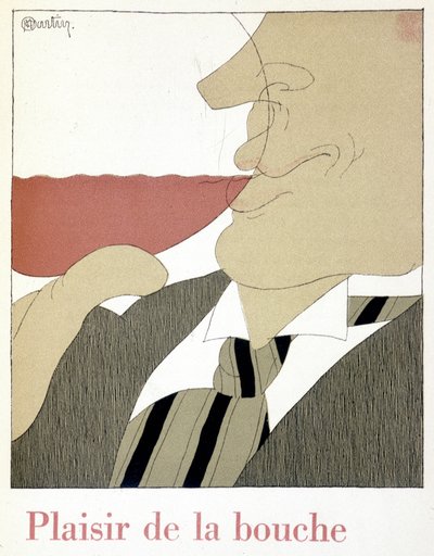Munnens nöje - i "" Monseigneur le vin", teckning av Charles Martin (1884-1934), häfte av Nicolas Establishments av Charles Martin