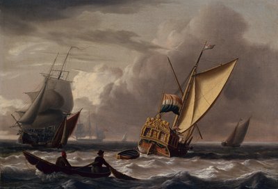 En holländsk amiralitetsyacht och annan sjöfart (olja på panel) av Charles Martin Powell