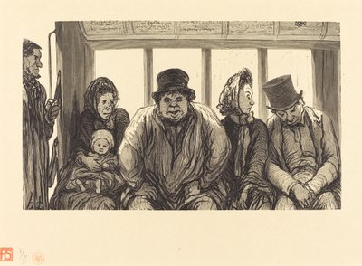Interiör av en omnibus av Charles Maurand after Honoré Daumier