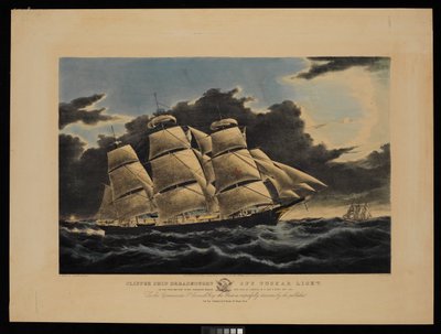 Clipperfartyget Dreadnought utanför Tuskar Light 12 1/2 dagar från New York på sin berömda färd in i dockan i Liverpool på 13 dagar och 11 timmar december 1854... (litografi, färglagd) av Charles & Mcfarlane Duncan (1818 1865) Parsons