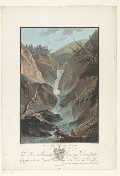 Floden Waterval van de Aare Fall of the Aare ovanför Gutdannen (titel på objekt) Anmärkningsvärd utsikt över bergen i Schweiz (serietitel) av Charles Melchior Descourtis