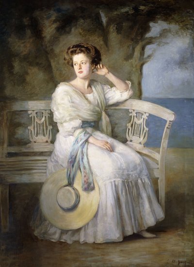 Porträtt av en dam som bär en blå klänning av Charles Mendelssohn Horsfall