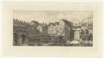 Bakre fasader av furirhus på Seine nära Pont-au-Change i Paris En del av Paris sent 1600-tal Partie de la cité vers la Fin du XVIIe siècle av Charles Meryon