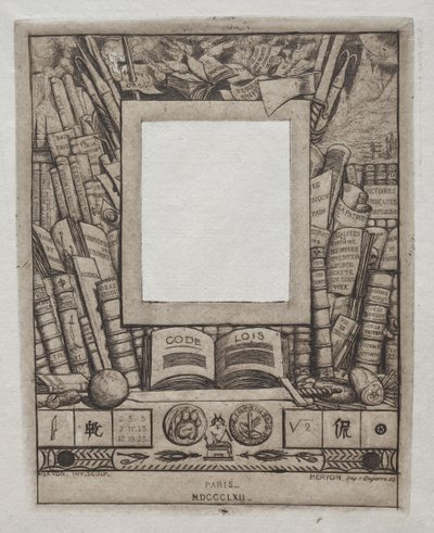 Design för en ram för porträttet av Armand Guéraud, 1862. av Charles Meryon