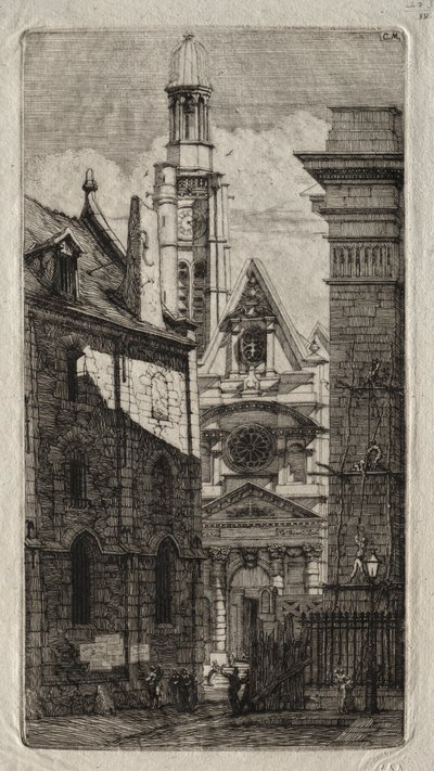 Etsningar av Paris: St. Stefanskyrkan av berget, 1852. av Charles Meryon