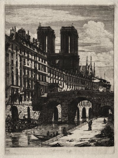 Etsningar av Paris: Den lilla bron av Charles Meryon