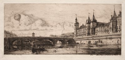 Etsningar av Paris: Exchange Bridge av Charles Meryon