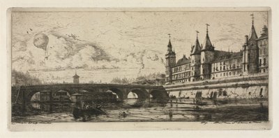 Etsningar av Paris: Exchange Bridge av Charles Meryon