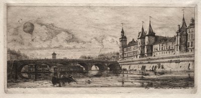 Etsningar av Paris: Exchange Bridge av Charles Meryon