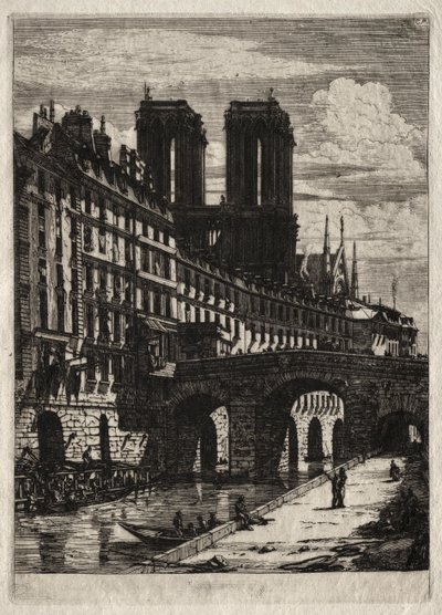 Etsningar av Paris: Den lilla bron av Charles Meryon