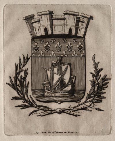 Etchings of Paris: The Symbolical Arms of the City of Paris av Charles Meryon