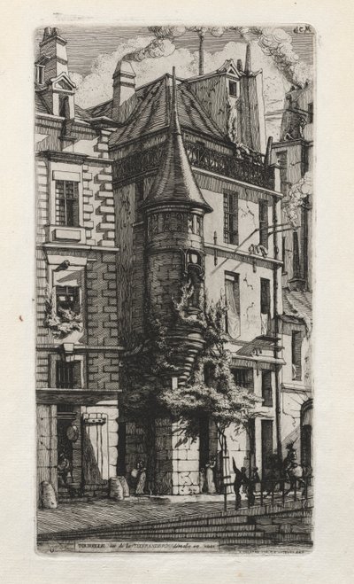 Hus med ett torn, rue de la Tixéranderie, Paris av Charles Meryon