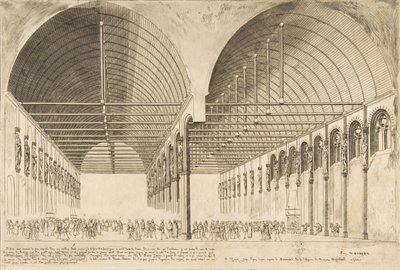 Salle des Pas-Perdus vid det tidigare Palais de Justice Förkammaren till Palais de Jus..., 1855. av Charles Meryon