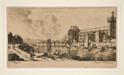 Pavillon de Mademoiselle och en del av Louvren [The av Charles Meryon