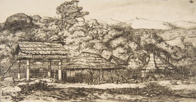 Inhemska lador och hyddor på Akaroa, Banks Peninsula, 1845, 1860. av Charles Meryon