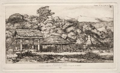 Inhemska lador och hyddor på Akaroa, Banks Peninsula, 1845, 1865. av Charles Meryon