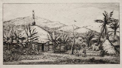 Nya Kaledonien: Stor inhemsk hydda på vägen från Balade till Puebo, 1845 av Charles Meryon