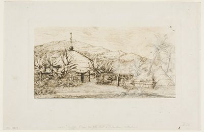 Nya Kaledonien: Stor inhemsk hydda på vägen från Balade till Puépo, 1845 av Charles Meryon