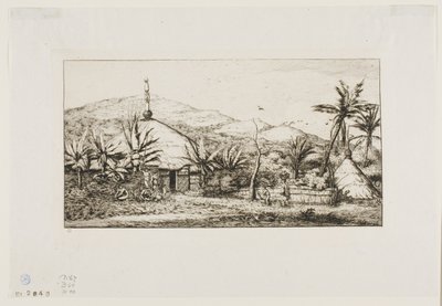 Nya Kaledonien: Stor inhemsk hydda på vägen från Balade till Puépo, 1845 av Charles Meryon