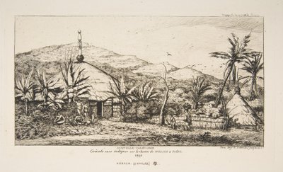 Nya Kaledonien: Stor infödd hydda på vägen från Balade till Puebo, 1845, ur "Resan till Nya Zeeland (1842-46)" av Charles Meryon