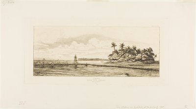 Oceanien: Fiske, nära öar med palmer i Uea eller Wallis Group, 1845 av Charles Meryon