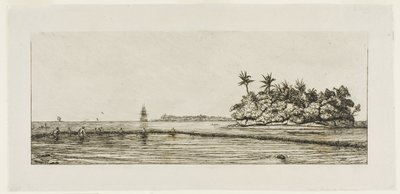 Oceanien: Fiske, nära öar med palmer i Uea eller Wallis Group, 1845 av Charles Meryon