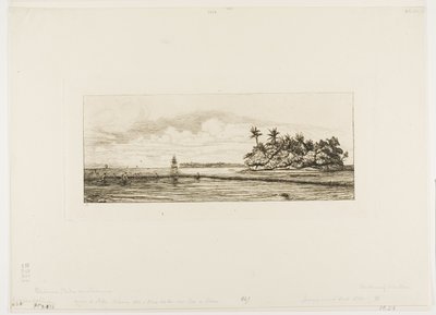 Oceanien: Fiske, nära öar med palmer i Uea eller Wallis Group, 1845 av Charles Meryon