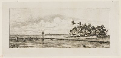 Oceanien: Fiske, nära öar med palmer i Uea eller Wallis Group, 1845 av Charles Meryon