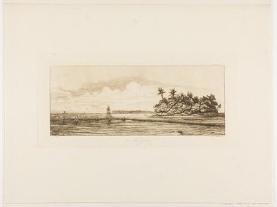 Oceanien: Fiske, nära öar med palmer i Uea- eller Wallisgruppen, 1845 av Charles Meryon