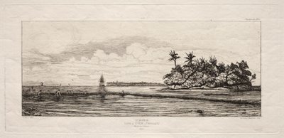Oceanien: Fiske nära öar med palmer i Uea eller Wallis Group, 1845 av Charles Meryon