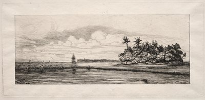 Oceanien: Fiske nära öar med palmer i Uea eller Wallis Group, 1863. av Charles Meryon