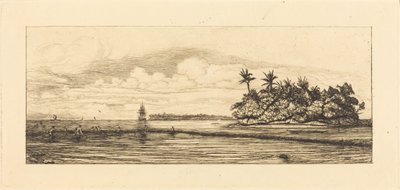 Oceanien, småöar vid Uvea (Wallis); Fiske med palmer, 1845 av Charles Meryon