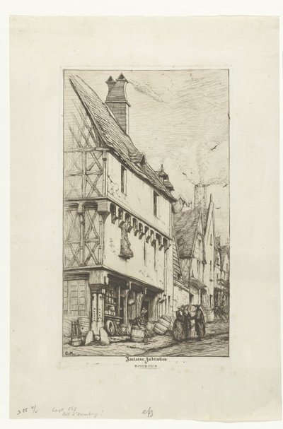 Oud huis av Huis van de Muzikant i Bourges Gammalt hus i Bourges (titel på objekt) av Charles Meryon