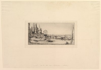 Pont-au-Change gångbro, efter branden 1621. Spången ersattes tillfälligt..., 1860. av Charles Meryon