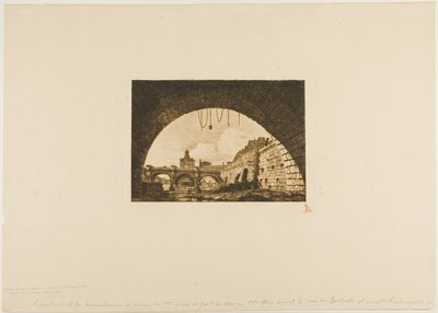 Pont-Neuf och Samaritaine sett från under den första bågen av Pont-au-Change, Paris av Charles Meryon