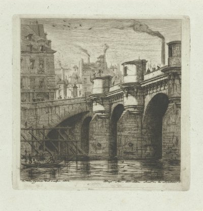Pont Neuf över Seine i Paris Den nya bron Etsningar på Paris (serietitel) av Charles Meryon