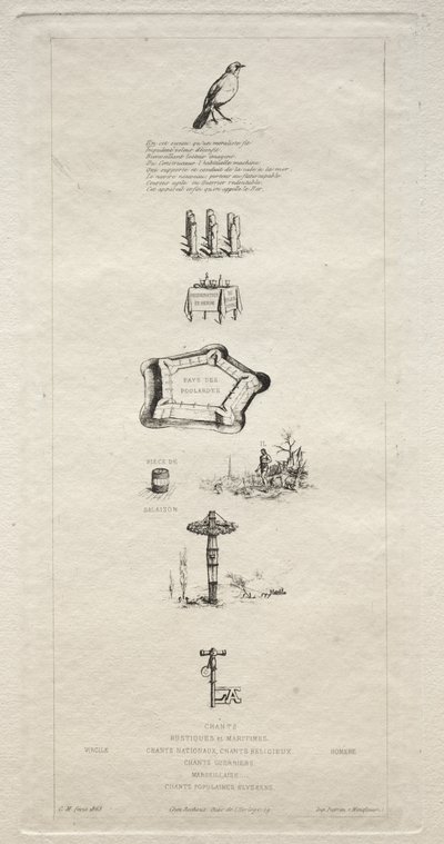 Rebus: Beranger var inte riktigt stark för han hade aldrig nyckeln till fälten, 1863. av Charles Meryon